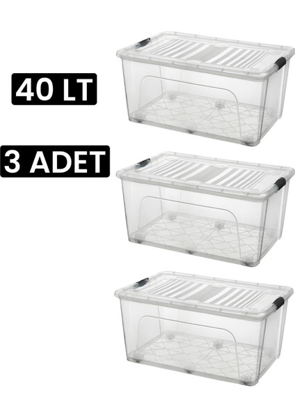 Depolama Saklama Kutusu Düzenleyici Tekerlekli Kilitli Saklama Kabı 3 Adet 40 Lt Antrasit fiyatları