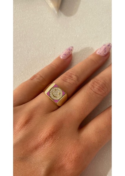 Ayarlanabilir Mor Mineli Zirkon Taşlı Gülen Yüz 925 Ayar Gümüş Yüzük