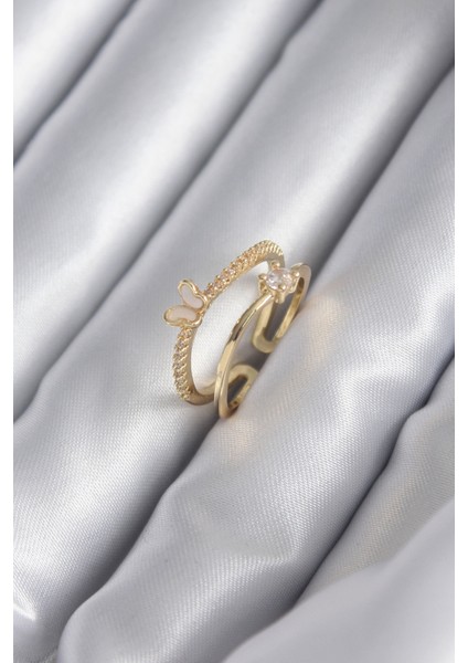 Pirinç Gold Renk Zirkon Taş Detay Kelebek Model Kadın Yüzük - TJ-BYK2933 fiyatları