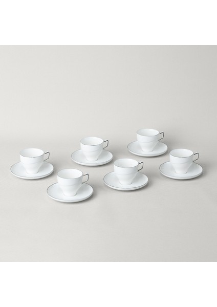 Javed Porselen 6'lı 90 ml Kahve Fincan Seti Beyaz-Gümüş