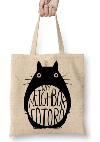 Meu Amigo Totoro Beyaz Bez Çanta Uzun Saplı Alışveriş Çantası Plaj Çantası