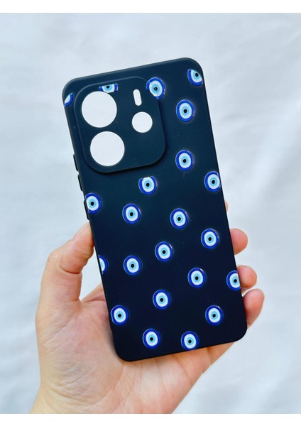 Xiaomi Redmi Note 14 Nazar Boncuk Desenli Silikon Darbe Emici Klasik Korumalı Rubber Kılıf