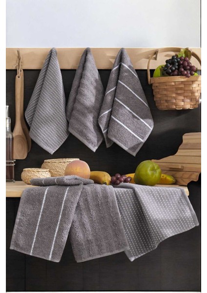 6 Lı Luna Naturel Mutfak Havlu Seti &AMP;#37;100 Pamuklu 30X50 cm Antrasit
