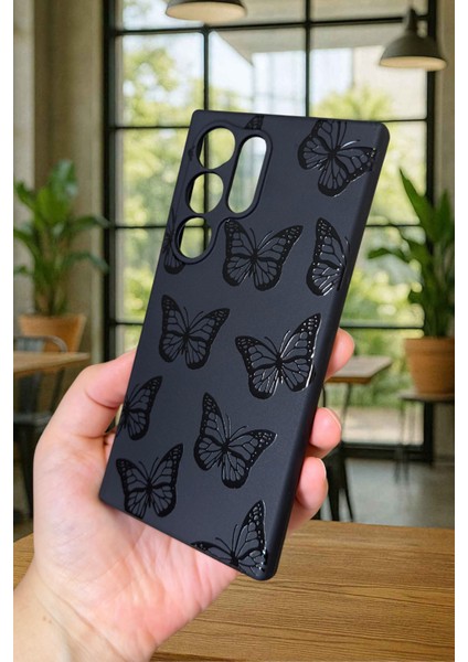 Samsung Galaxy S22 Ultra-Siyah Kelebek Desenli Silikon Darbe Emici Klasik Korumalı Rubber Kılıf modelleri