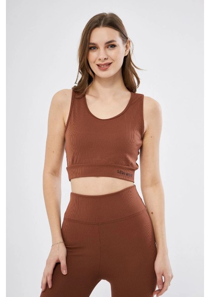 Kadın Fitilli Baskılı Crop - Kahve -Vlmr modelleri