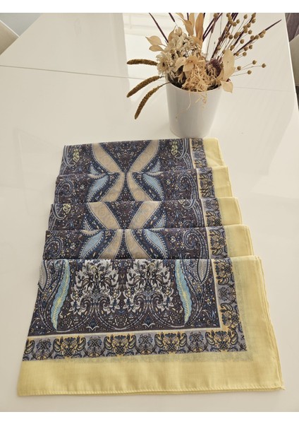 Etnik Desenli Sarı ve Mavi Tonlarında Soft Şal fiyatları