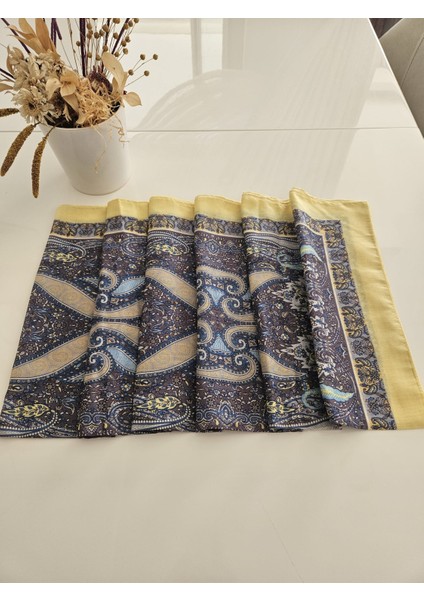 Etnik Desenli Sarı ve Mavi Tonlarında Soft Şal indirimleri