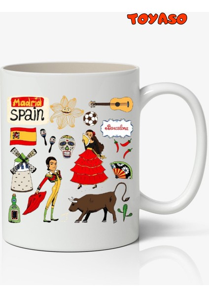 Madrid Ispanya Hediyelik Temalı Beyaz Kupa Bardak Sevgiliye Arkadaşa Hediye