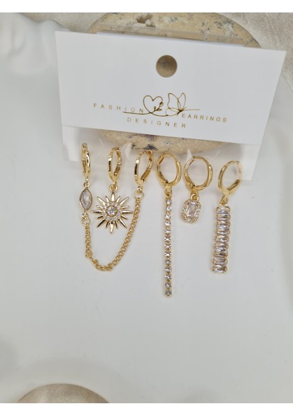 Gold Mix 5’li Kombin Küpe Seti – Zincirli, Taşlı ve Sallantılı Model modelleri