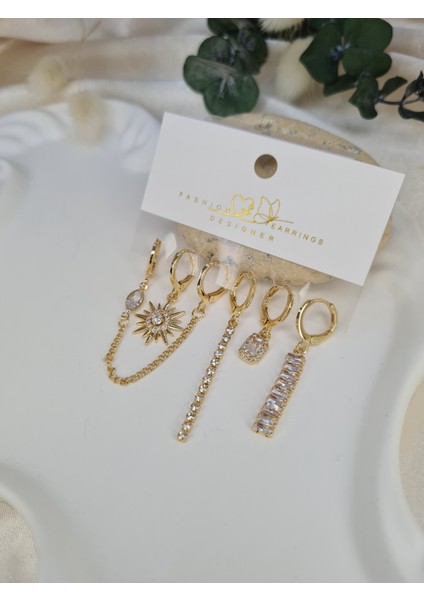 Gold Mix 5’li Kombin Küpe Seti – Zincirli, Taşlı ve Sallantılı Model fırsatları