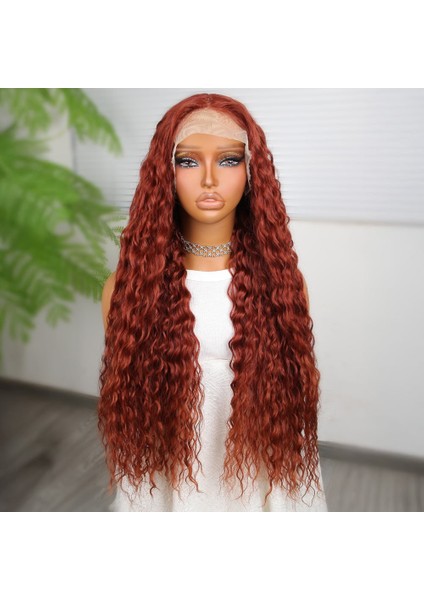 Afro Dalga Koyu Bakır Fiber Sentetik T Tül Peruk