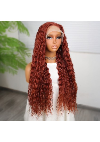 Afro Dalga Koyu Bakır Fiber Sentetik T Tül Peruk fiyatları