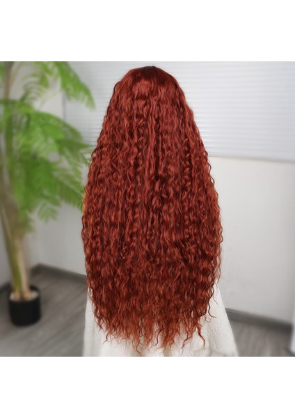 Afro Dalga Koyu Bakır Fiber Sentetik T Tül Peruk fırsatları