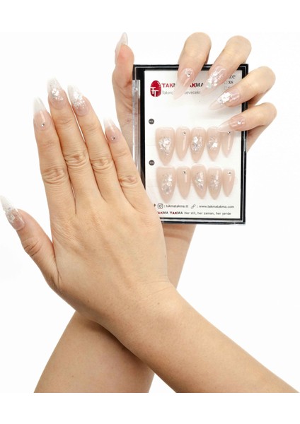 10'lu Ten Rengi Uzun Badem TT1019 Tekrar Kullanılabilir El Yapımı Protez Takma Tırnak - Ten Rengi-L