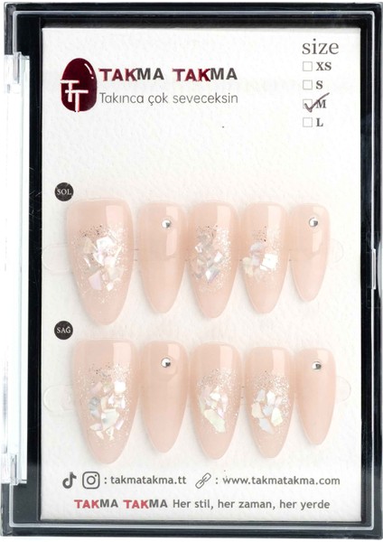 10'lu Ten Rengi Uzun Badem TT1019 Tekrar Kullanılabilir El Yapımı Protez Takma Tırnak - Ten Rengi-L fırsatları