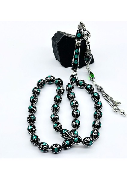 Gümüş Işlemeli Usta Işçilikli Orijinal Oltu Taşı Tesbih fiyatları