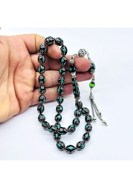 Gümüş Işlemeli Usta Işçilikli Orijinal Oltu Taşı Tesbih modelleri