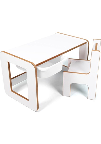 Tek Kişilik Çocuk Oyun, Aktivite ve Etkinlik Masası, Beyaz-Beyaz, 18MM 1.sınıf Mdf