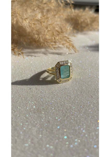 Altın Kaplama Buz Mavi Paraiba Kare Taş Kibar ve Zarif 925 Ayar Gümüş Yüzük Farklı Renk Çalışılır fırsatları