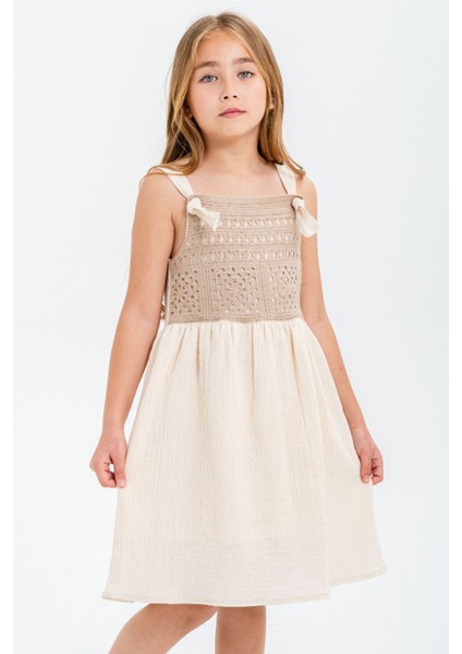 Kahve Dantel Detaylı Müslin Kız Çocuk Elbise 21086 fırsatları