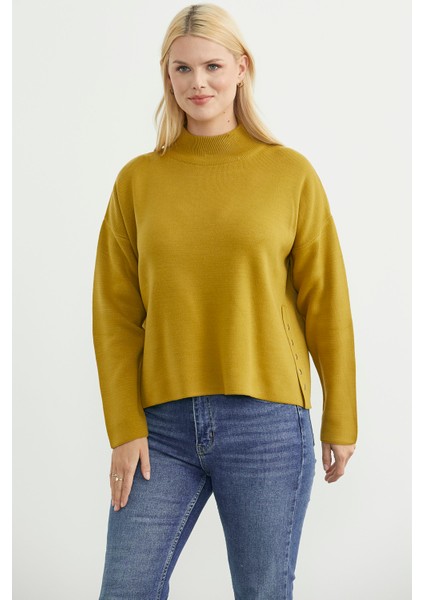 Oversize Dik Yaka Triko Kazak - Zeytin Yeşil fiyatları