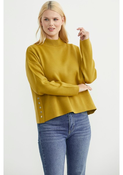 Oversize Dik Yaka Triko Kazak - Zeytin Yeşil fırsatları