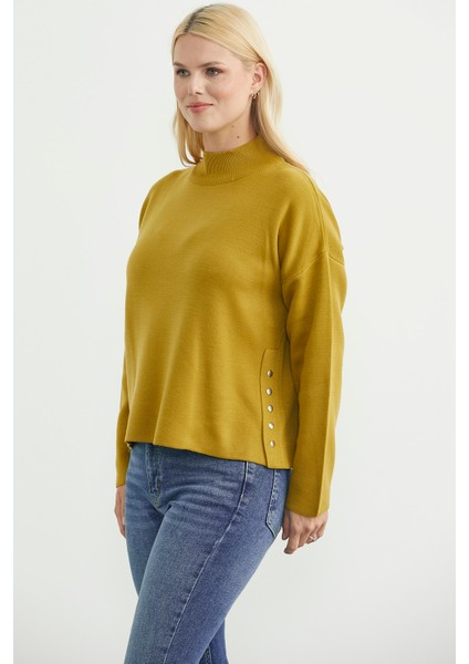 Oversize Dik Yaka Triko Kazak - Zeytin Yeşil indirimleri