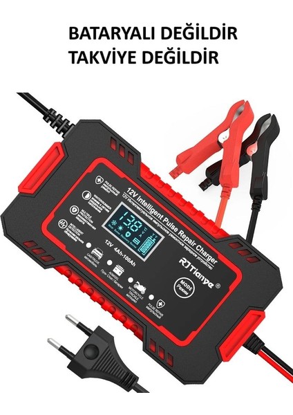 12V 6A Akıllı Araba Motosiklet LCD Ekran Araç Akü Onarım Hızlı Şarj Cihazı Islak Kuru Jel Kurşunasit