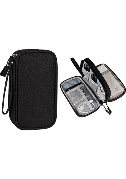Boyut S (19X11X5,5 Cm) Aksesuar Çantası Seyahat Düzenleyici Çantası USB Kablo Sd Kart Şarj Cihazı - Siyah (Yurt Dışından)