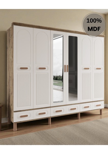 Otto 6 Kapaklı Aynalı Çekmeceli Mdf Gardırop fiyatları