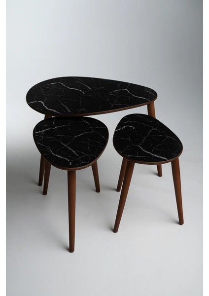 3'lü Zigon Sehpa Mdf Siyah Mermer Desen Berlin Model Sehpa