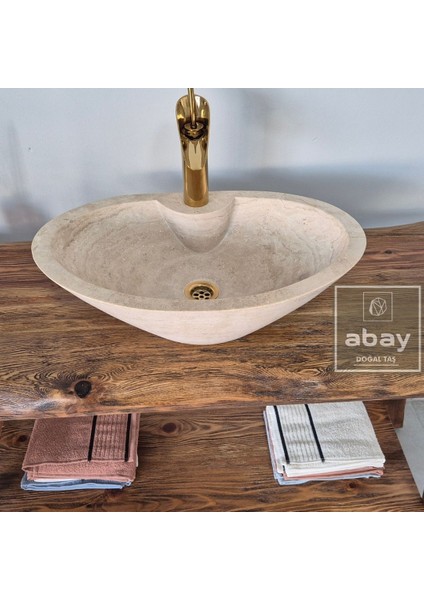 Traverten Batarya Çıkışlı Elips Lavabo