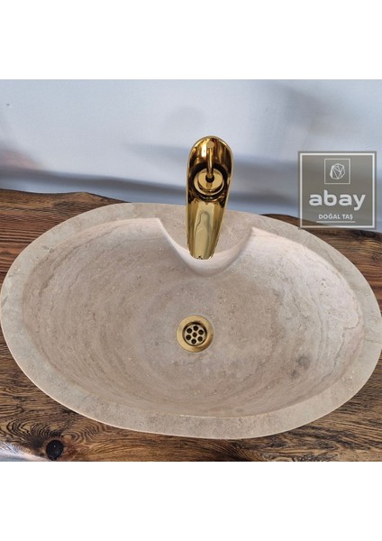 Traverten Batarya Çıkışlı Elips Lavabo