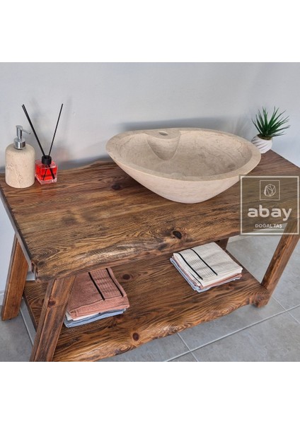 Traverten Batarya Çıkışlı Elips Lavabo