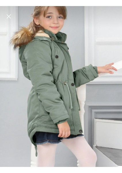 Kız Çocuk Su Geçirmez Çıkarılabilir Kapüşonlu Pelüş Kürk Astarlı Uzun Mont Kaban fiyatları