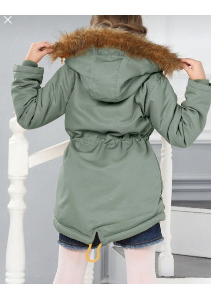 Kız Çocuk Su Geçirmez Çıkarılabilir Kapüşonlu Pelüş Kürk Astarlı Uzun Mont Kaban fırsatları