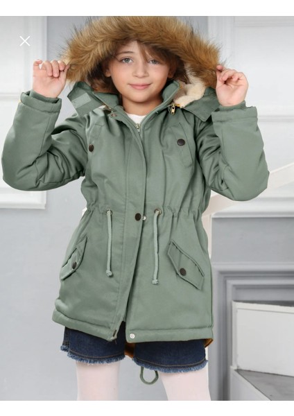 Kız Çocuk Su Geçirmez Çıkarılabilir Kapüşonlu Pelüş Kürk Astarlı Uzun Mont Kaban indirimleri