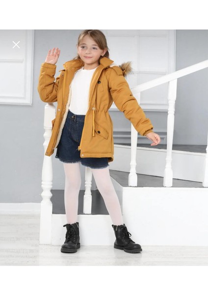 Kız Çocuk Su Geçirmez Çıkarılabilir Kapüşonlu Pelüş Kürk Astarlı Uzun Mont Kaban fiyatları