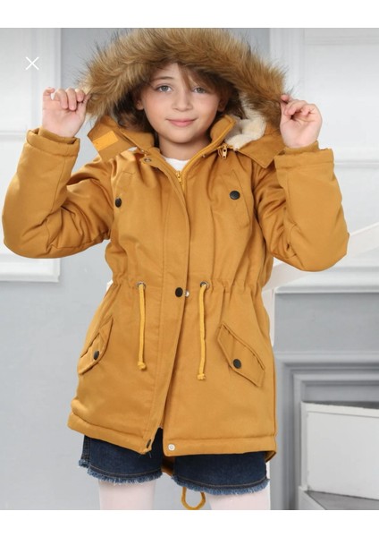 Kız Çocuk Su Geçirmez Çıkarılabilir Kapüşonlu Pelüş Kürk Astarlı Uzun Mont Kaban modelleri