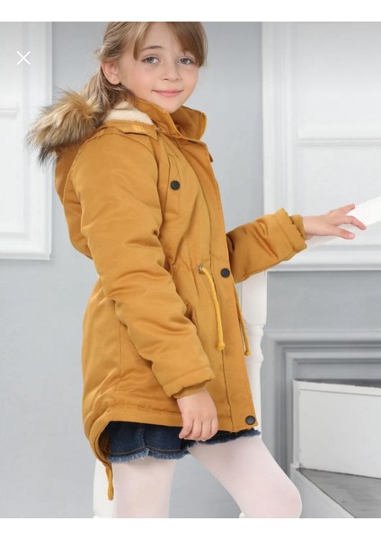 Kız Çocuk Su Geçirmez Çıkarılabilir Kapüşonlu Pelüş Kürk Astarlı Uzun Mont Kaban indirimleri