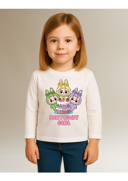 Labubu Birthday Girl Uzun Kollu Baskılı Kız Çocuk Tişört (4-13 Yaş) fiyatları