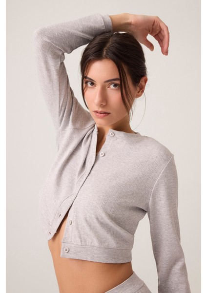 x Ece Gri Melanj Petek Dokulu Düğmeli Pijama Takımı Pointelle Pj fırsatları