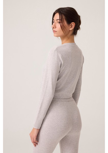 x Ece Gri Melanj Petek Dokulu Düğmeli Pijama Takımı Pointelle Pj indirimleri
