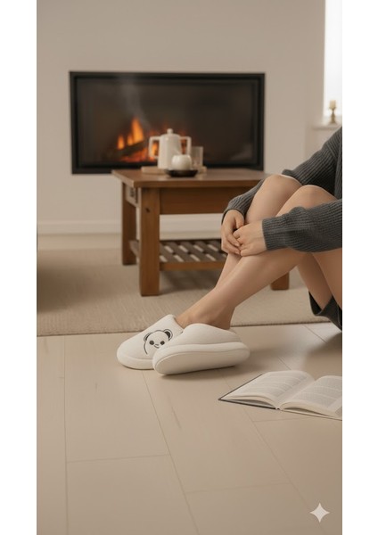 Kadın Peluş Tüylü Köpek Figürlü Rahat Ev Botu Pandufu Terlik