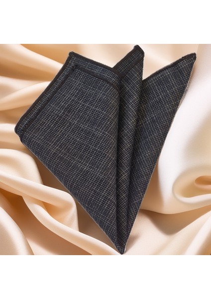 Gri Lacivert Örgü Desenli Yünlü Cep Aksesuarı Yaka Mendili