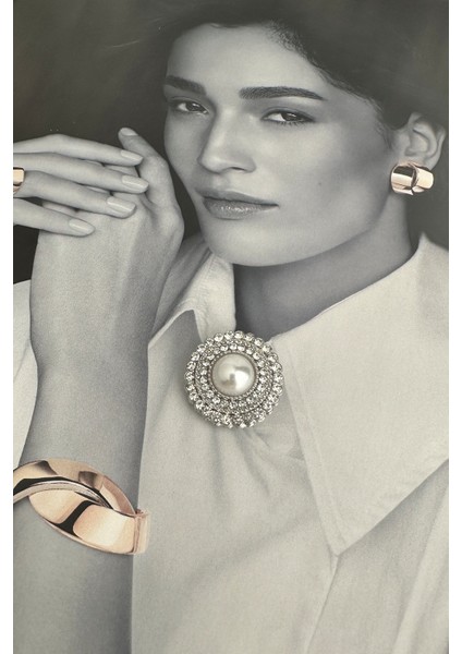 Inci Detay Kristal Taş Sıralı Yuvarlak Gömlek ve Kol Düğmesi Boş (2cm)