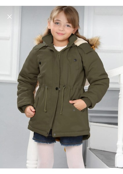 Kız Çocuk Su Geçirmez Çıkarılabilir Kapüşonlu Pelüş Kürk Astarlı Uzun Mont Kaban fiyatları