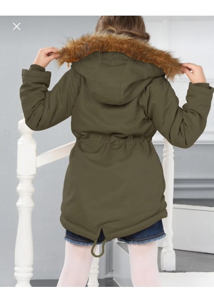Kız Çocuk Su Geçirmez Çıkarılabilir Kapüşonlu Pelüş Kürk Astarlı Uzun Mont Kaban modelleri