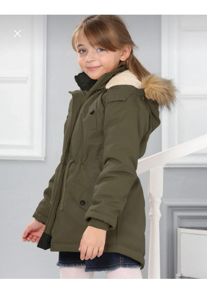 Kız Çocuk Su Geçirmez Çıkarılabilir Kapüşonlu Pelüş Kürk Astarlı Uzun Mont Kaban indirimleri
