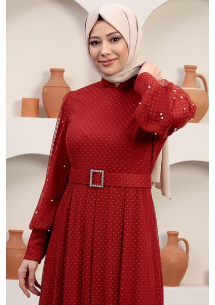 Kemeri Taşlı Tül Abiye Kiremit 12242 fiyatları